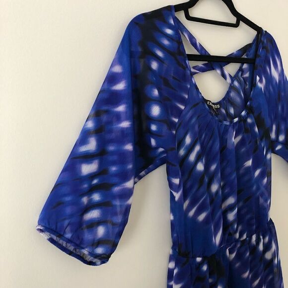 Express  Chiffon Elastic Waist Criss Cross Back Hi-Lo Mini Dress Size Medium - Picture 4 of 11